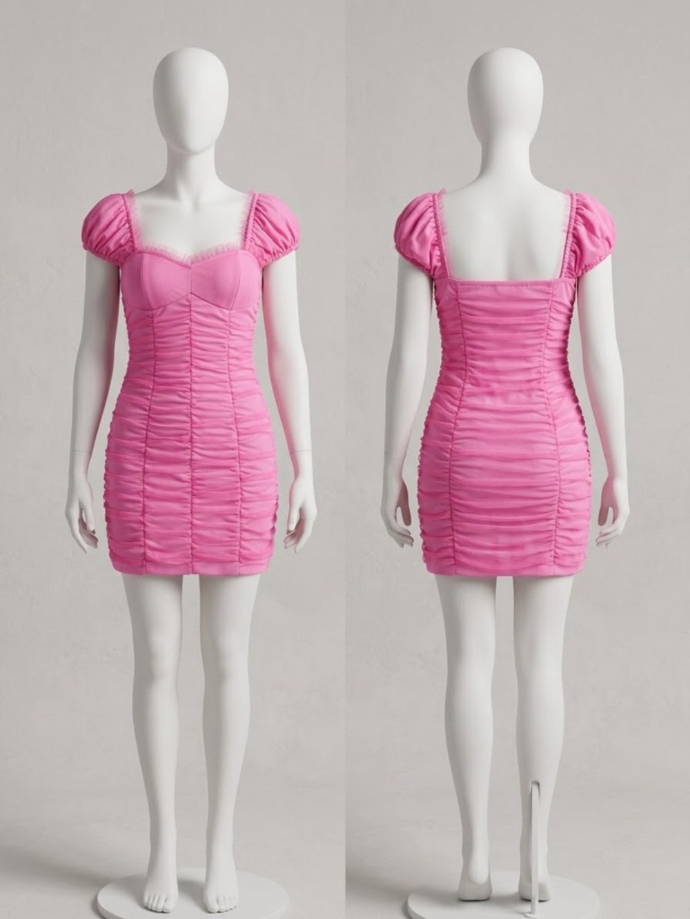 Endless Rose-Pink Ruched Sweetheart Mini Dress-Size XS